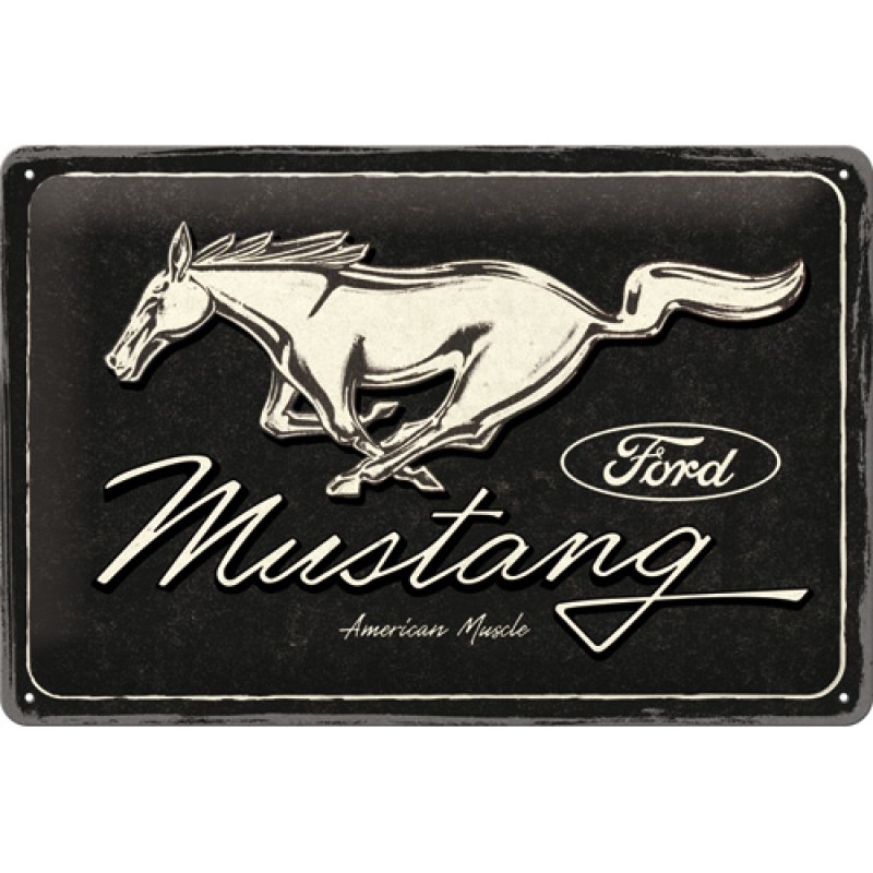 Nostalgic Μεταλλικός πίνακας Ford Mustang - Horse Logo Black